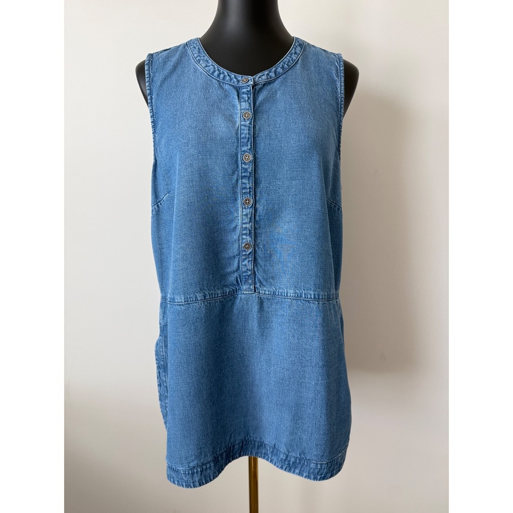 J. Jill Denim Blue Tencel Linen Blend Sleeveless Button Front Tunic Top Medium